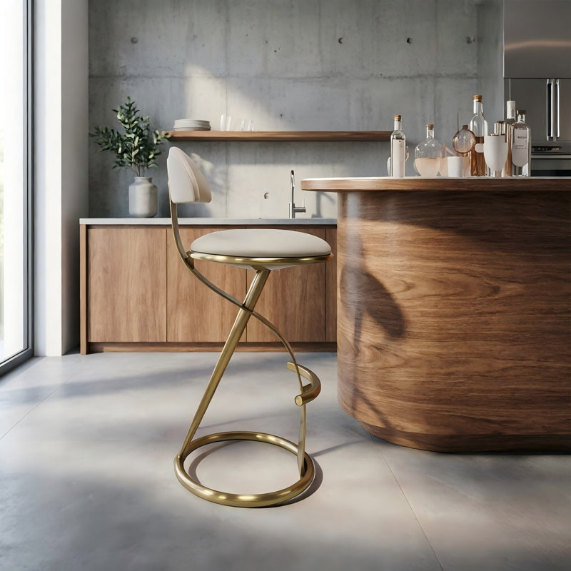 Modern Minimalist Fashion Stainless Steel Padded Bar Stool with Seat Height, 29.53"