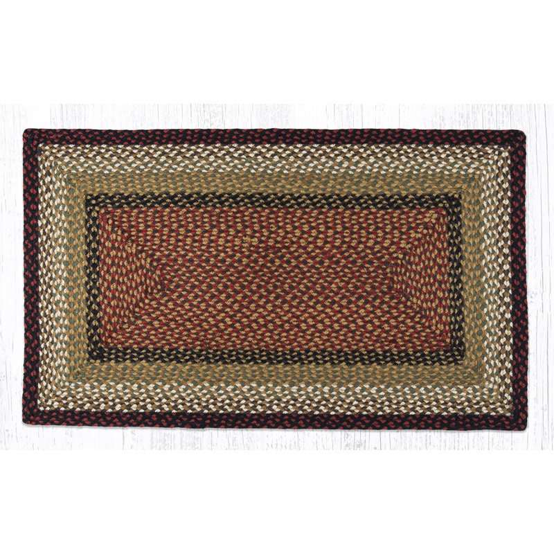 Burgundy and Mustard Braided Jute Oblong Rug 27" x 45"