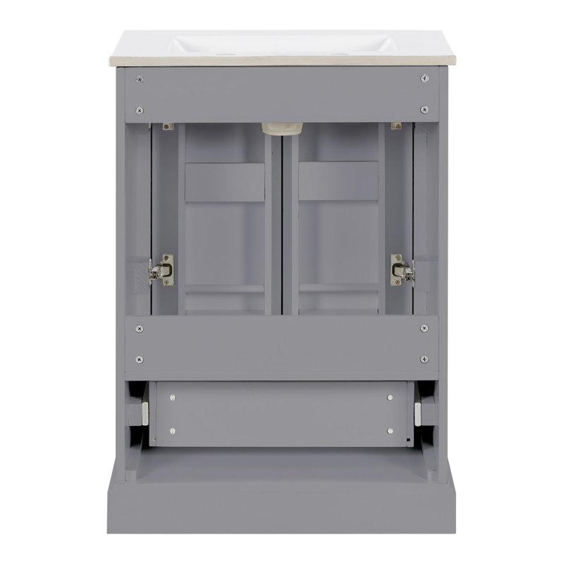 Meuble-lavabo de salle de bain avec lavabo en céramique, tiroirs compartimentés, portes à fermeture en douceur et tablette d'armoire