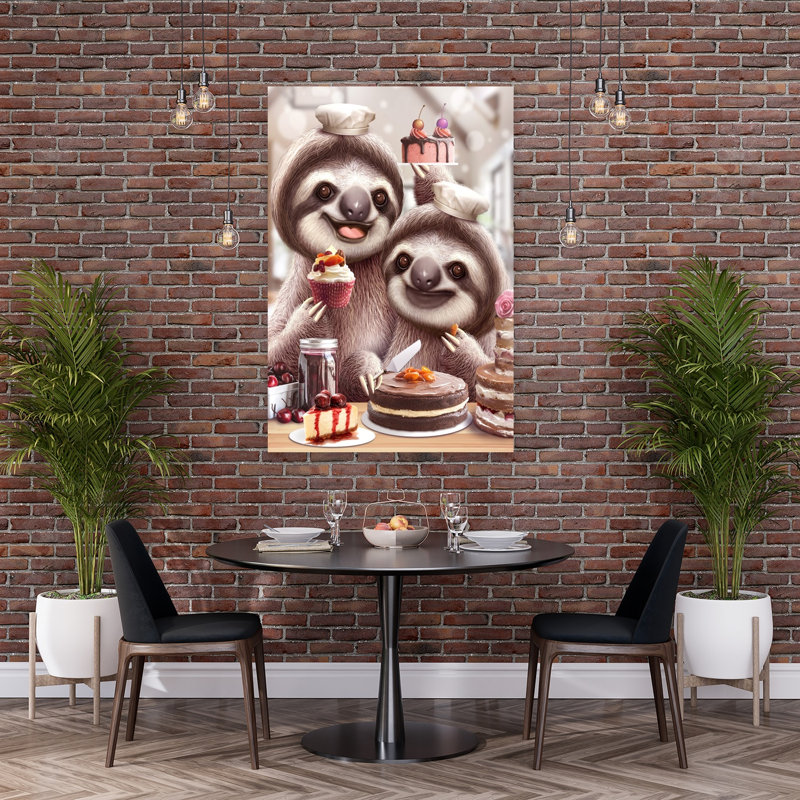 Sloth Baking Cakes Abstract Contemporary Forest Landscape Wall Art Print 1 Piece Wrapped Canvas Wall Art