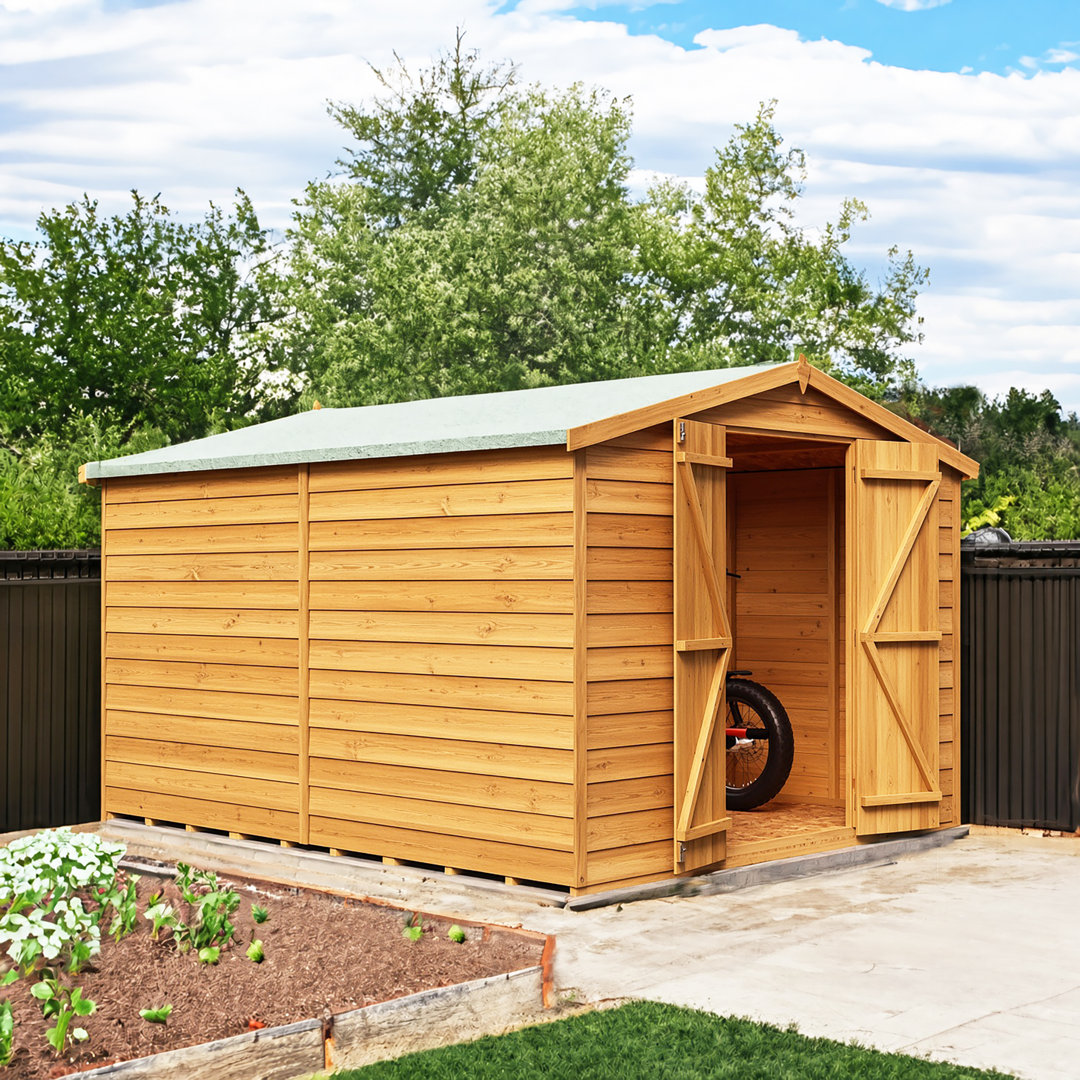 Shire Garden Buildings Overlap Value Apex Shed With Double Doors No Windows 10' X 8' - Honey Brown - Image 5