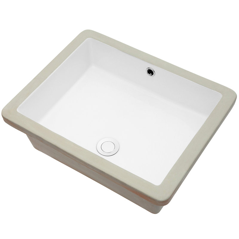 Sleek European Style Ceramic Rectangular Bathroom Sink - Undermount With A Fashionable Design White Drain Hole