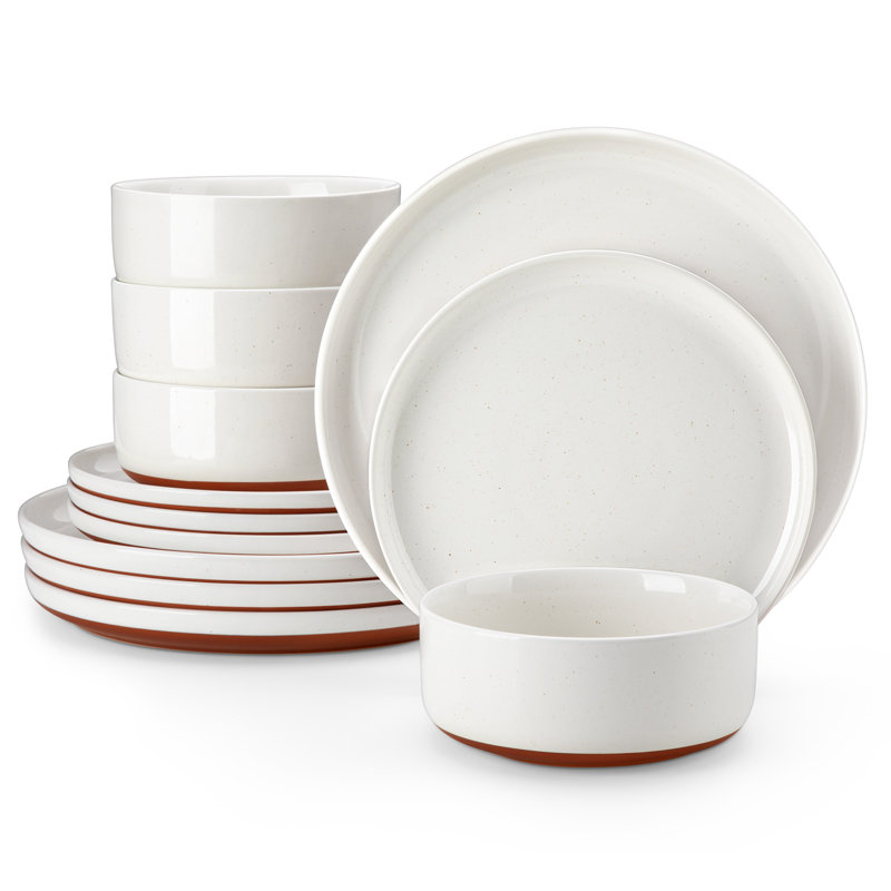 Service de table 12 pièces en grès moderne, service pour 4, Blanc