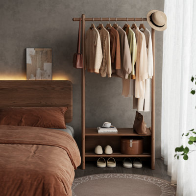 Solid Wood Coat Hanger with Shelf and Shoe Rack - for Bedroom, Entryway, Living Room