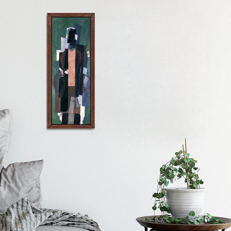 Man With A Pipe by Pablo Picasso - Panoramic Painting on Canvas, Brown Framed, 30.48 cm H x 91.44 cm W