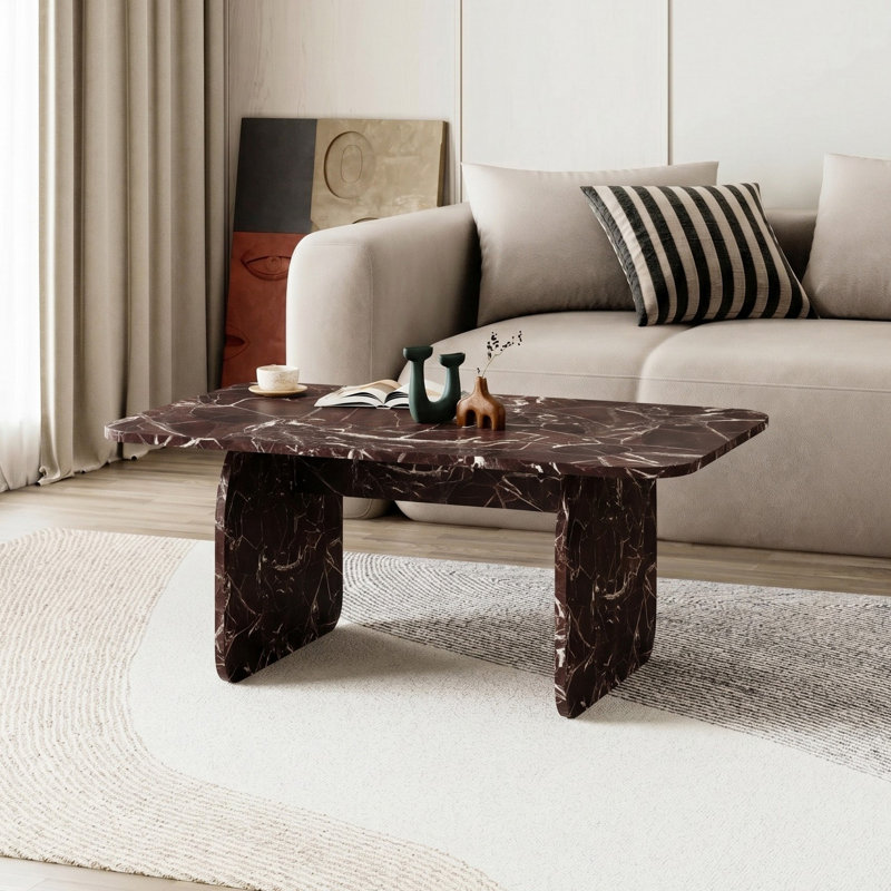 Table basse haut de gamme, Rosso Marmo, 100 x 42 x 60 cm | Matériau : Panneaux de particules mélaminés (épaisseur : 1,8 cm)