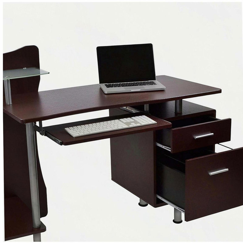 Élégant bureau d'ordinateur avec rangement, chocolat