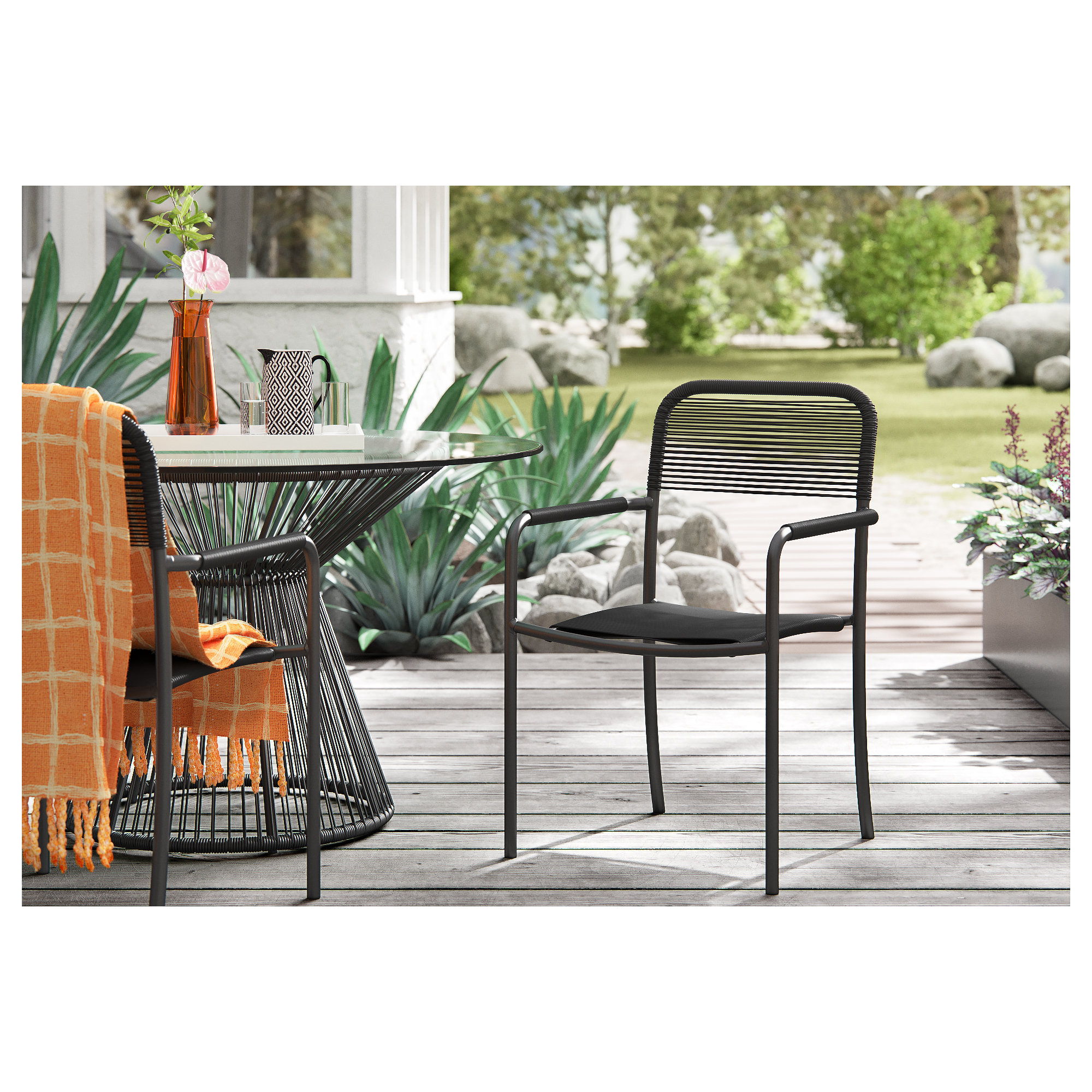 Brighton Premium All-Weather Wicker Outdoor Stacking Dining Armchair, Black