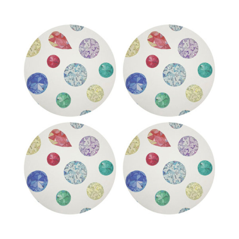 Jewel White Vegan Leather Round Coasters, White