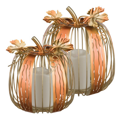 7 pouces DEL cuivre citrouille décorative en métal et acrylique et décorations de fêtes à DEL standard