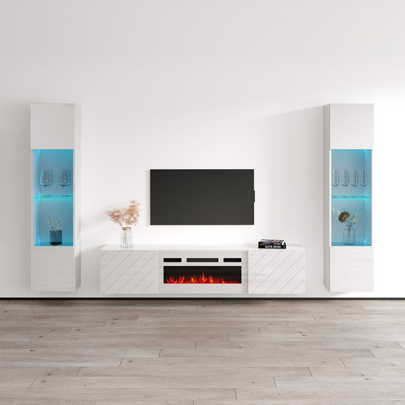 Meuble audio-vidéo flottant blanc 103,6 po Luxe-Blanc, Blanc