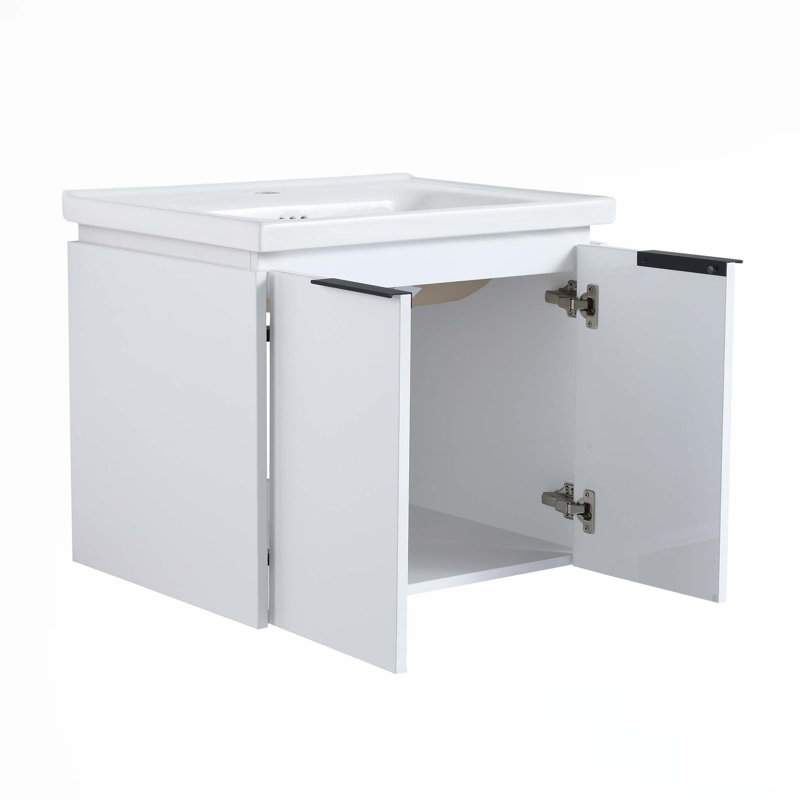 Meuble-lavabo à fermeture en douceur avec lavabo et tablettes