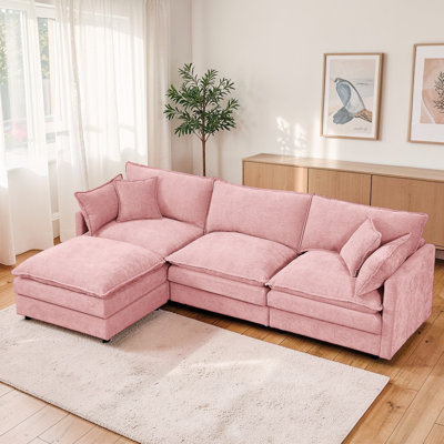 Brooklington 102"W Chenille Upholstered L Shaped Modular Sectional Sofa with Compressed Foam Cushions with Movable Ottoman, DIY Combination