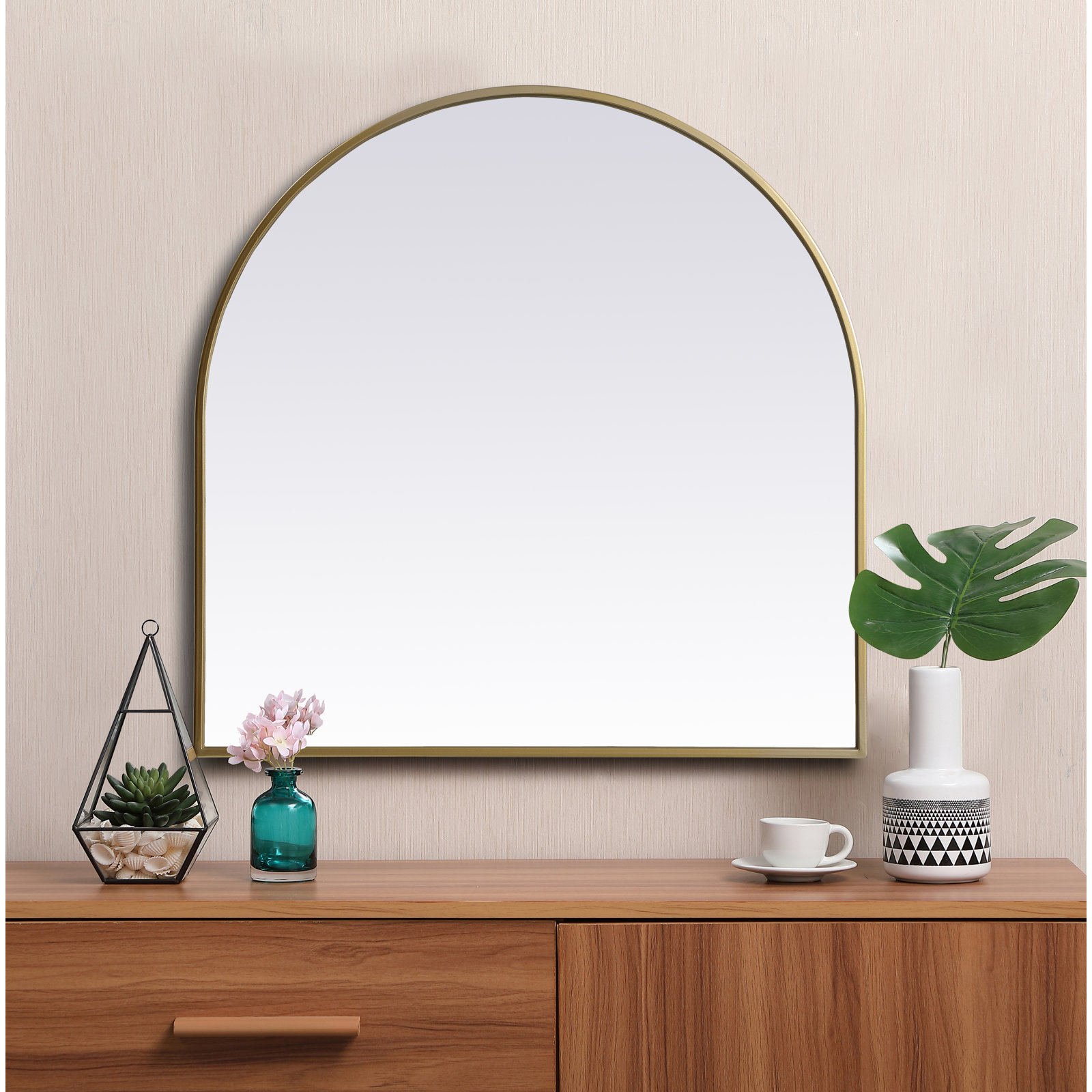 Sabine Metal Arch Wall Mirror, 30" x 30", Brass