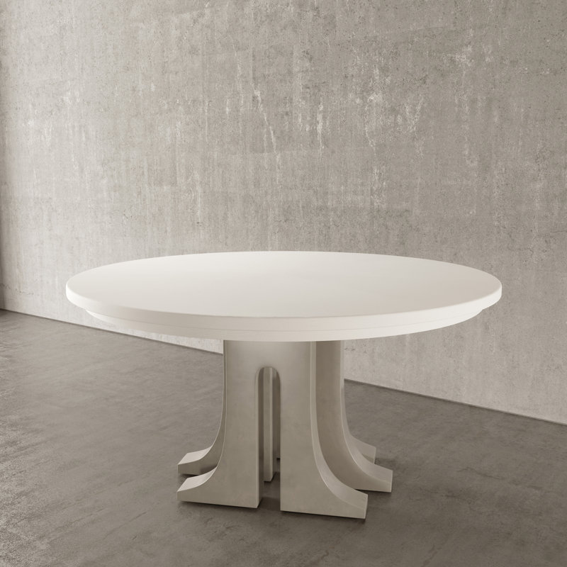 Aqueduct Wood and Concrete Contemporary Round Dining Table, White