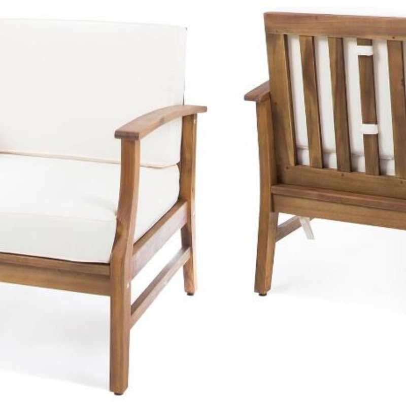 Ensemble de 2 fauteuils club crème et chaises longues décoratives modernes