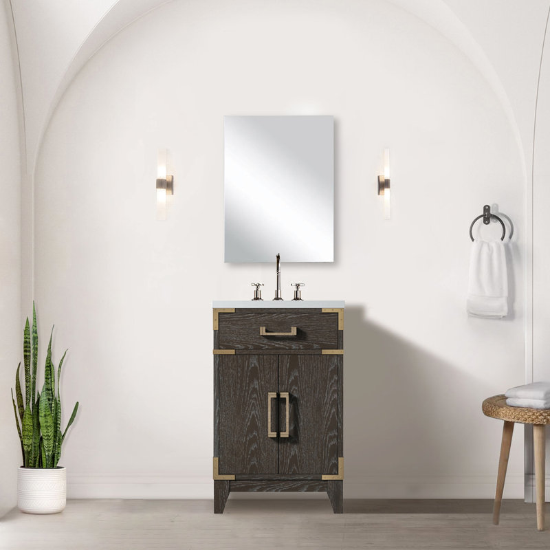 Meuble-lavabo en chêne brun - comptoir et miroir en acrylique 20 po L 18 po x P 18 po, Brun