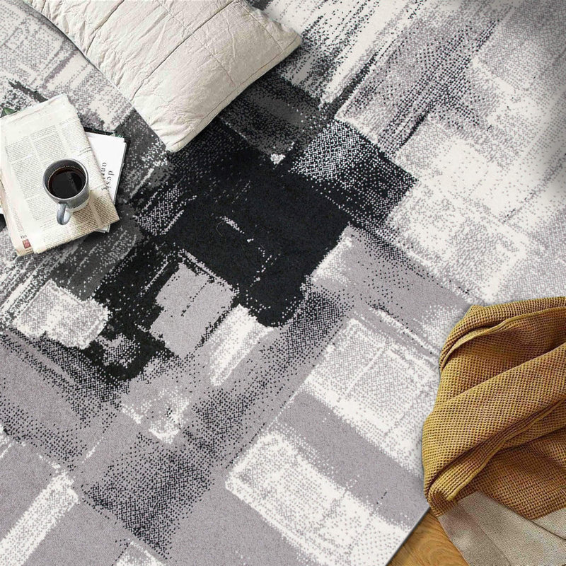 Doucette Abstract Cream/Black/Gray Area Rug, Rectangle 7'10" x 10'