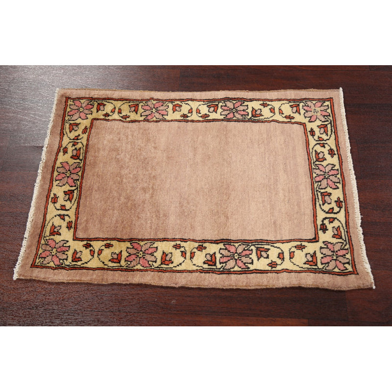 Tapis beige en laine noué à la main de conception unique 2 pi x 2 pi 10 po New Age