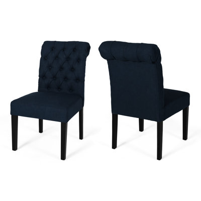 Of 2 Navy Blue Dining Chairs, Wood Base, , Stain Fabric, Comfortable Blue, , Wood, Sitting