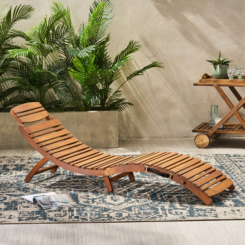 Chaise longue d'extérieur en bois brun pour patio avec portatif, Brun