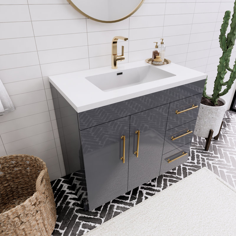 Meuble-lavabo simple l 36 po, Gris brillant