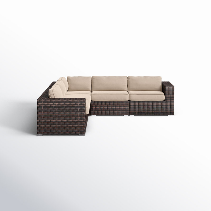 Ana Fully Assembled Patio Sectional With Cushions, Sunbrella Beige, Brown
