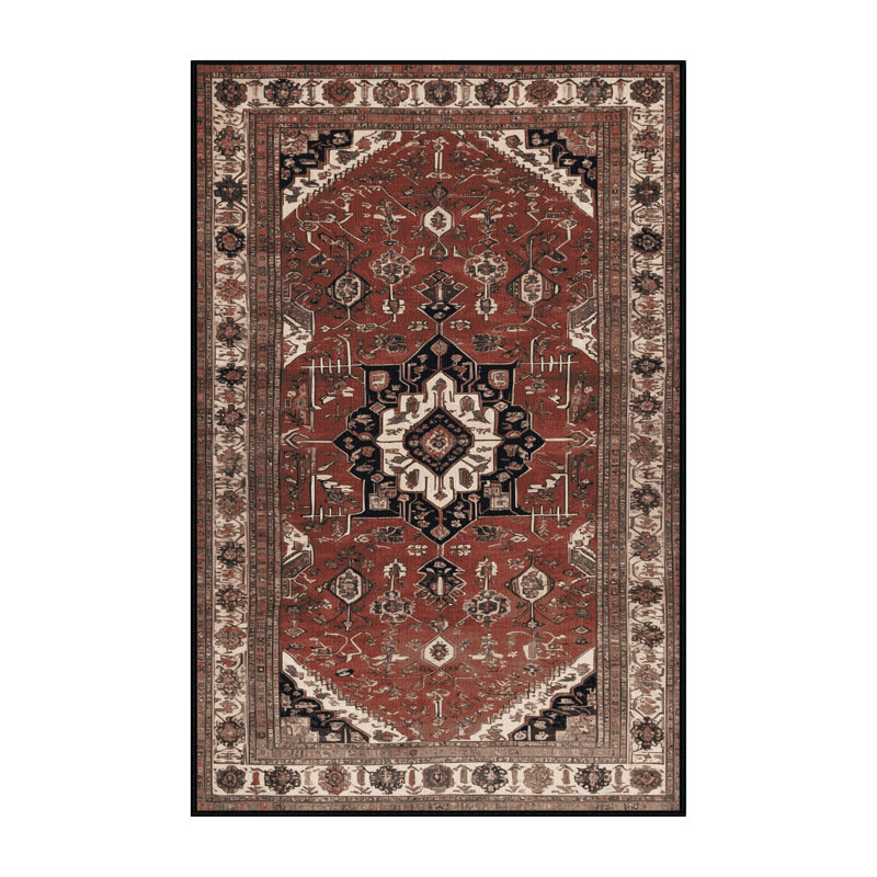Machine Washable Persian Black Area Rug, Rectangle 7' x 9'