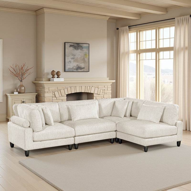 Loowit 120" Modern & Contemporary Microfiber 4-Piece Modular Sectional Sofa – Customizable Sofa with Reversible Cushions & Matching Pillows