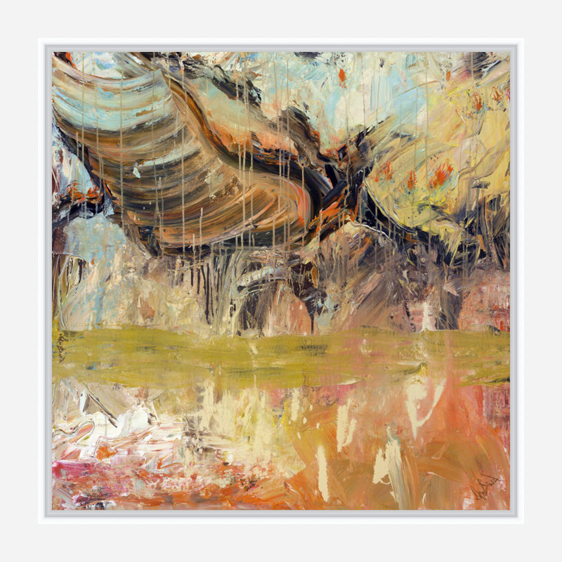 Orange, brun et bleu par John Beard - reproduction d'artiste sur toile, H 22 po x l 22 po x P 2 po, Cadre flottant blanc