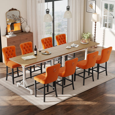 Ensemble de table de bar rectangulaire de 59 po de long, table en bois aggloméré et tabourets de bar en velours avec pieds en métal noir, utilisation commerciale et résidentielle