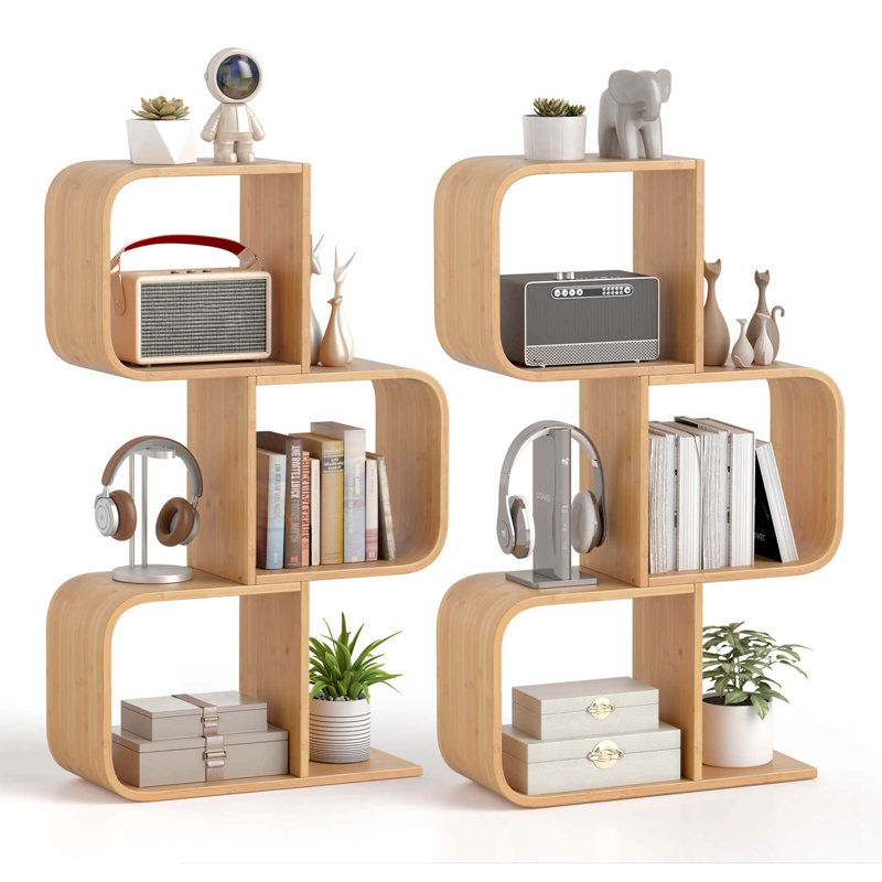 2 tablettes en forme de S à 2 niveaux avec 2 cubes ouverts