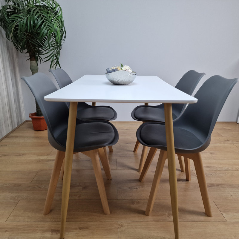 Zane 4 Person Modern Dining Table Set, White, Dark Grey