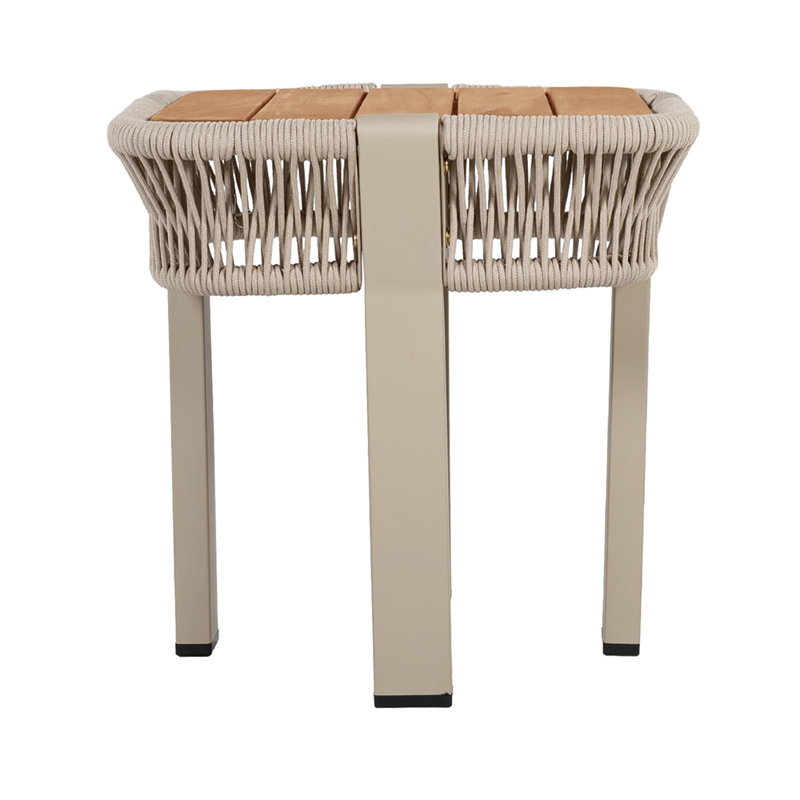 Table d'appoint en bois d'acacia, table de bout d'extérieur avec corde beige et structure en métal d'une capacité de 120 lb, table d'appoint carrée pour la cour, le balcon et le salon