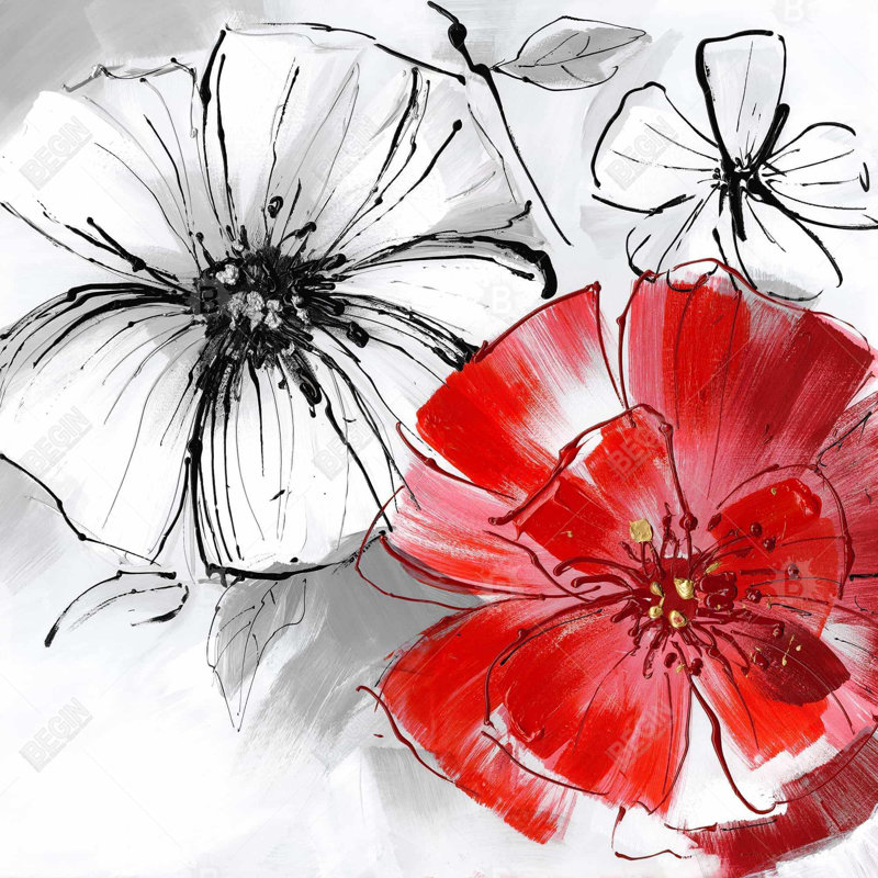 "Croquis de fleurs rouges et blanches" sur toile