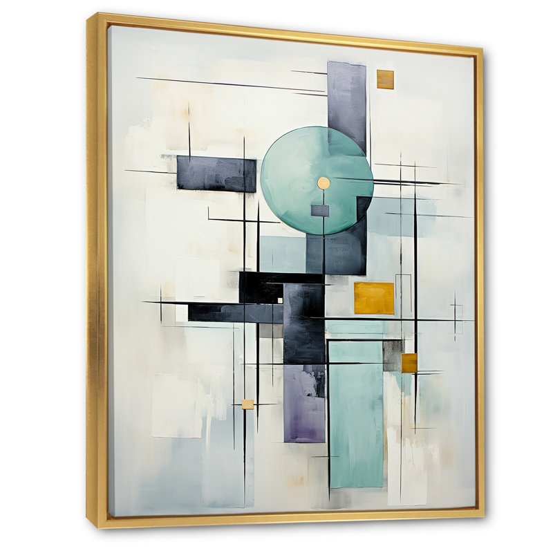 «Jabraun», blanc, bleu, suprématisme, harmonie Convergence II sur toile, H 40 po x l 30 po x P 1,5 po, Cadre flottant doré