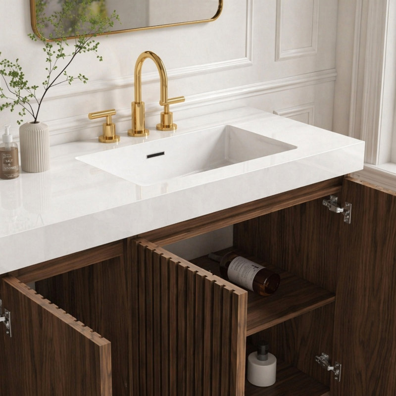 Meuble-lavabo autoportant en noyer Winston GALAN de 72 po avec salle de bain moderne en noyer Winston, Noyer brun, White