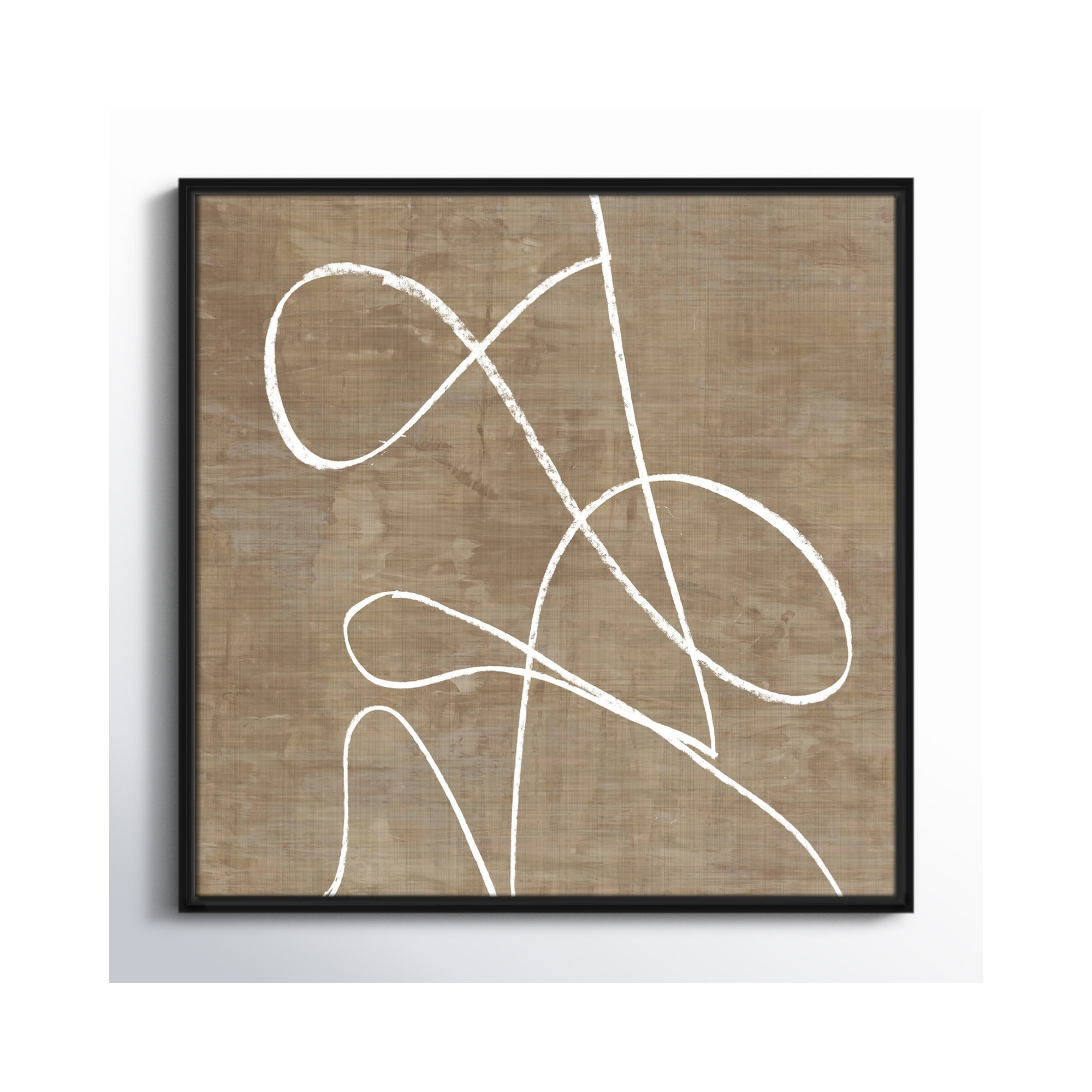 Swooping Lines - Floater Frame Painting on Canvas, 37.5" H x 37.5" W, White