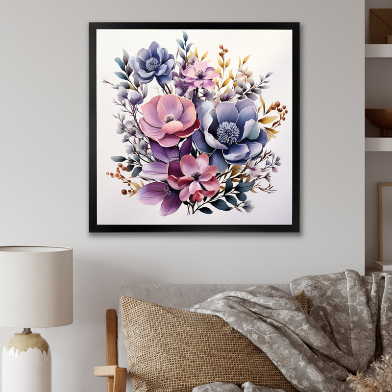 Bouquet de minimalisme mauve sur toile, H 36 po x l 36 po x P 1,5 po, Cadre simple noir