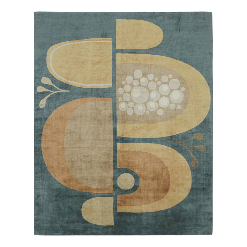 Hand Knotted Wool Geometric Area Rug, Rectangle 10' x 14'