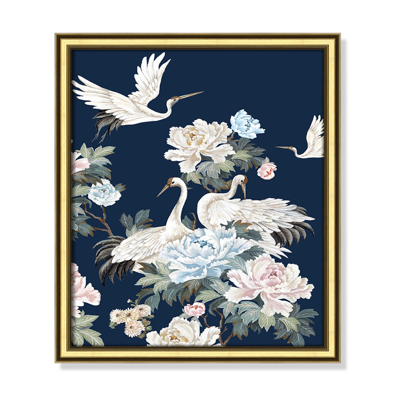 Danbury Pearly White Cranes II - peinture encadrée, H 16,25 po x l 14,25 po x P 0,88 po, Doré