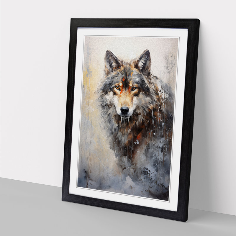 Wolf Gestural - Single Picture Frame Print on Wood, Black, 64cm H x 46cm W x 2cm D