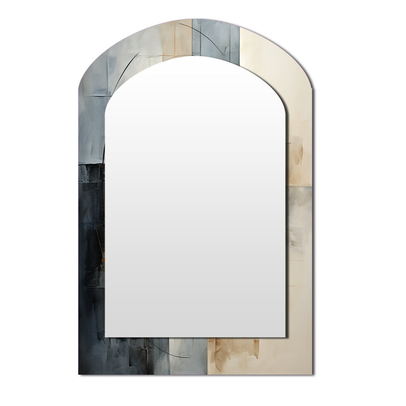 Miroir mural arqué gris doré et géométrie VI, 43 po x 33 po