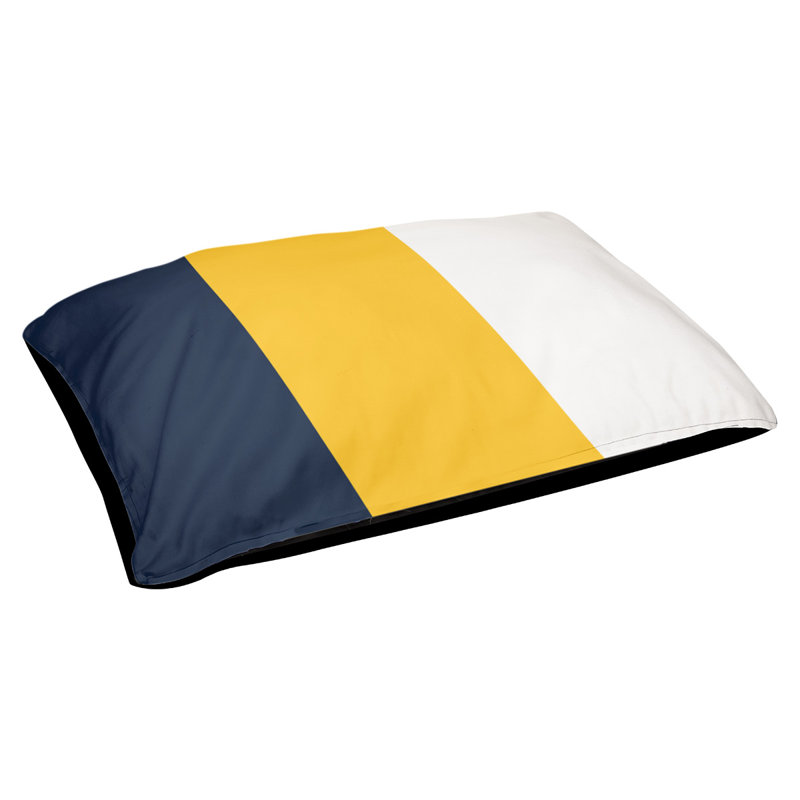Coussin rectangulaire designer New York Bronx, Moyen (L 30 po x l 40 po), Bleu minuit / jaune basketball / blanc