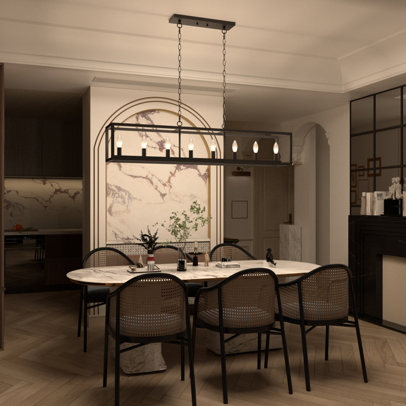 8 - Light Kitchen Island Steel Rectangle Dimmable Pendant, Zinc