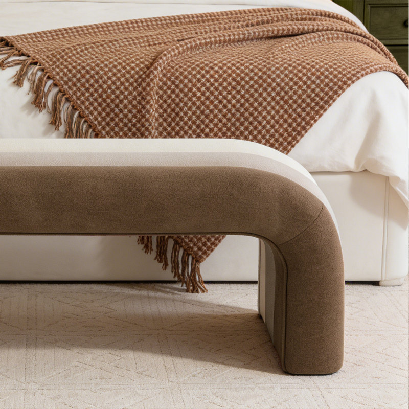 47" Boucle Upholstered Waterfall Bench , Khaki