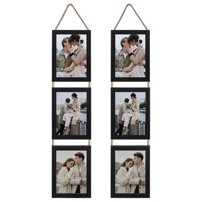 5x7 Wall Photo Frame Collage, 6 Vertical Openings, Black Multi Photo Frame