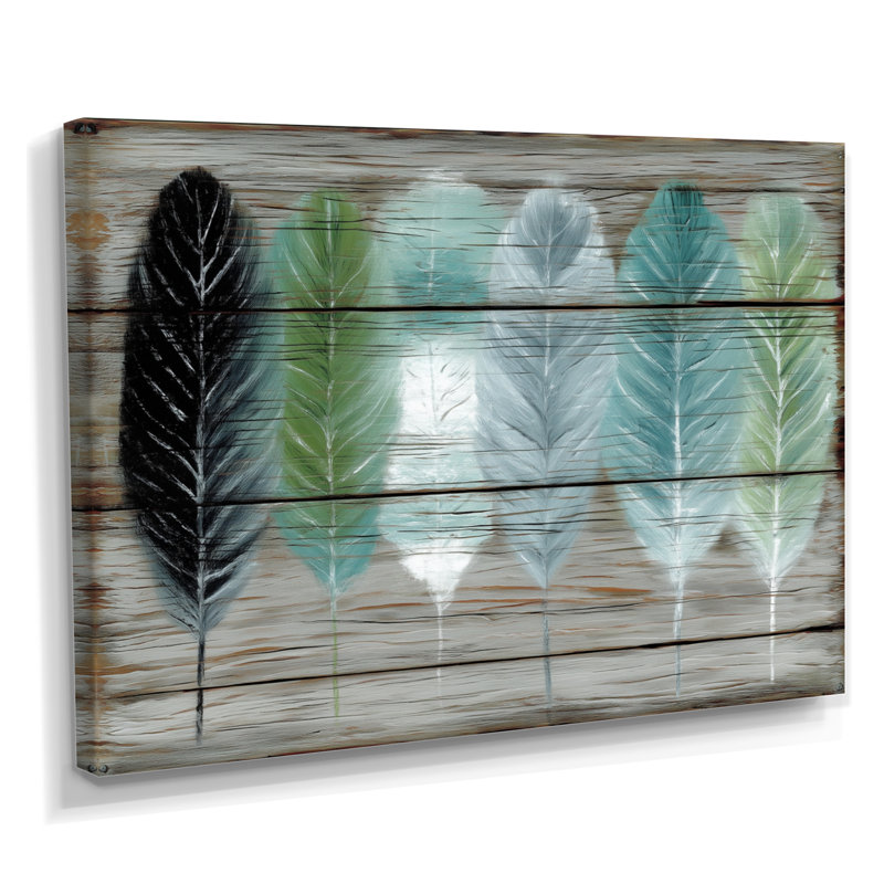 «Boho Wood Texture Feather», reproduction d'art sur toile, Boho, H 24 po x l 32 po, Toile tendue, Ne s’applique pas