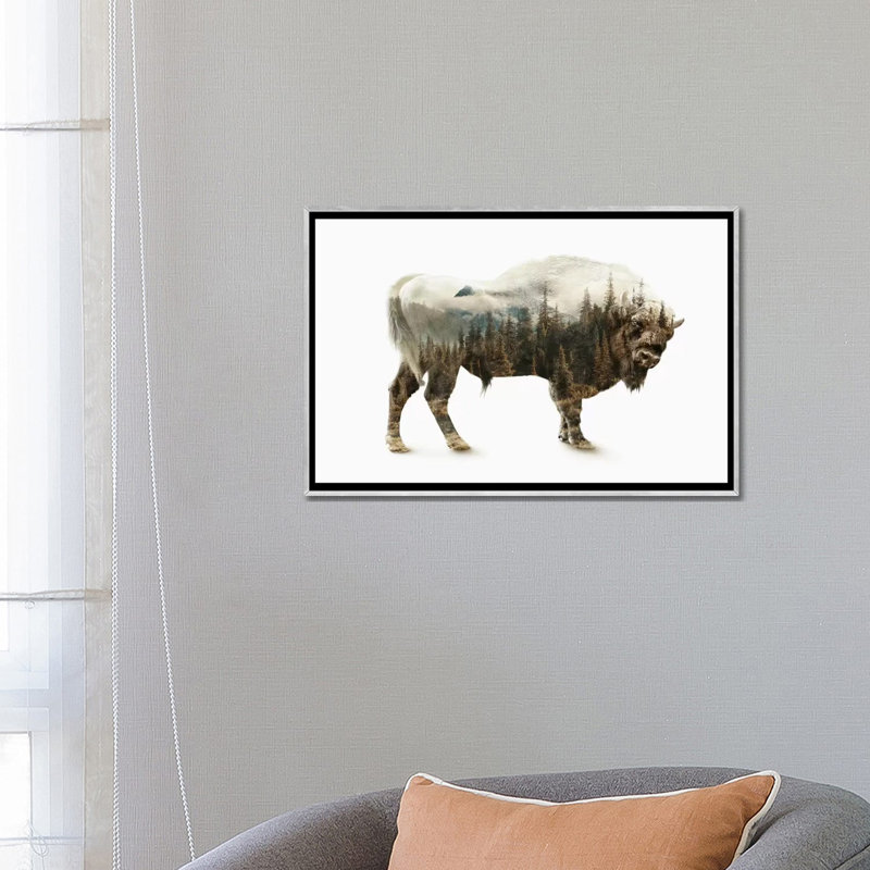 « bison » par riza peker-impression sur image, Toile avec cadre argenté, H 18 po x l 26 po x P 1,5 po