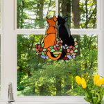 12.5"H Callie Cats in the Garden-Stained Glass Panel